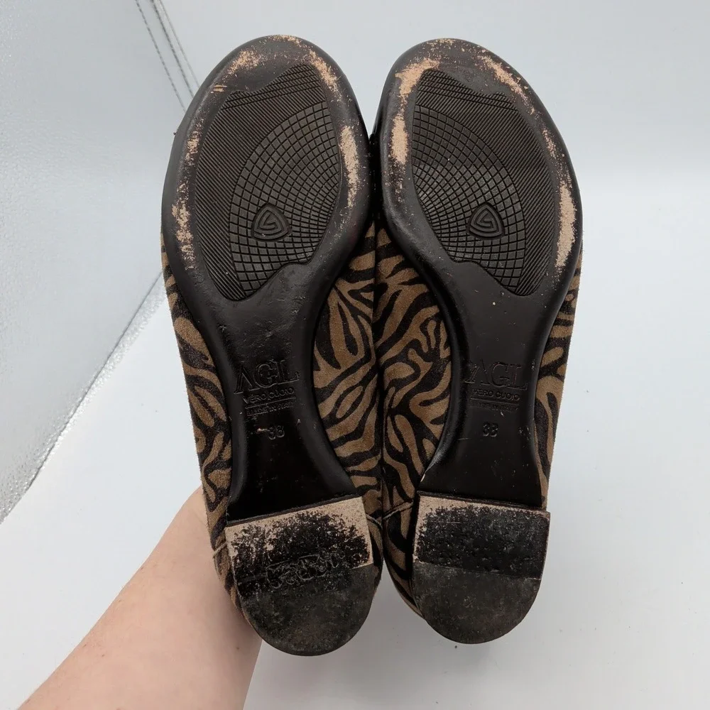 AGL Monica Ballet Flats Zebra Print Cap Toe Ballet Flats Brown Black 38 Womens 8